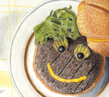 Happy Hamburger Pencil Crayon Sketch